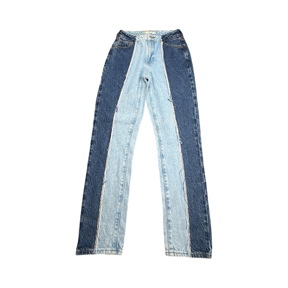 PacSun Mom Jeans Womens 25 Two Tone Blue Patchwork Denim Cotton Workwear